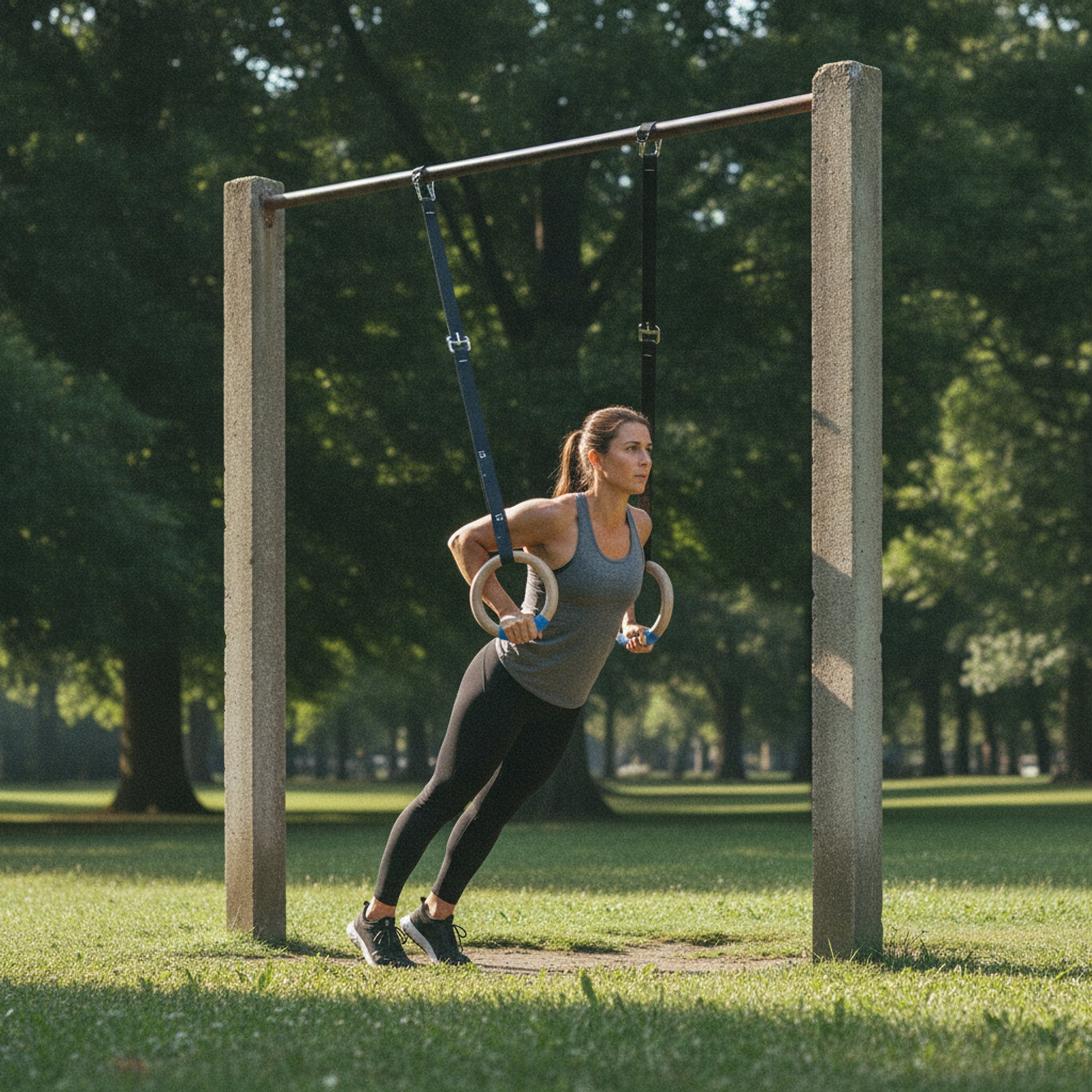 Anneaux de Gymnastique Iphise — ring rows au parc (femme)