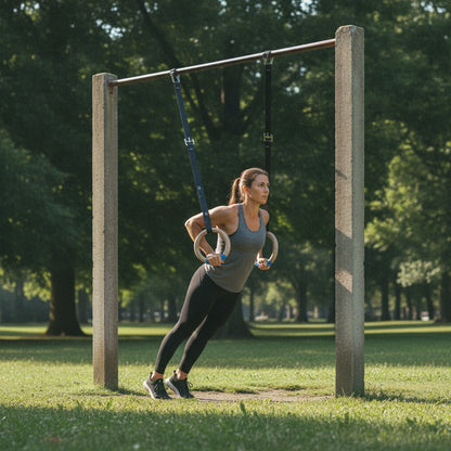 Anneaux de Gymnastique Iphise — ring rows au parc (femme)