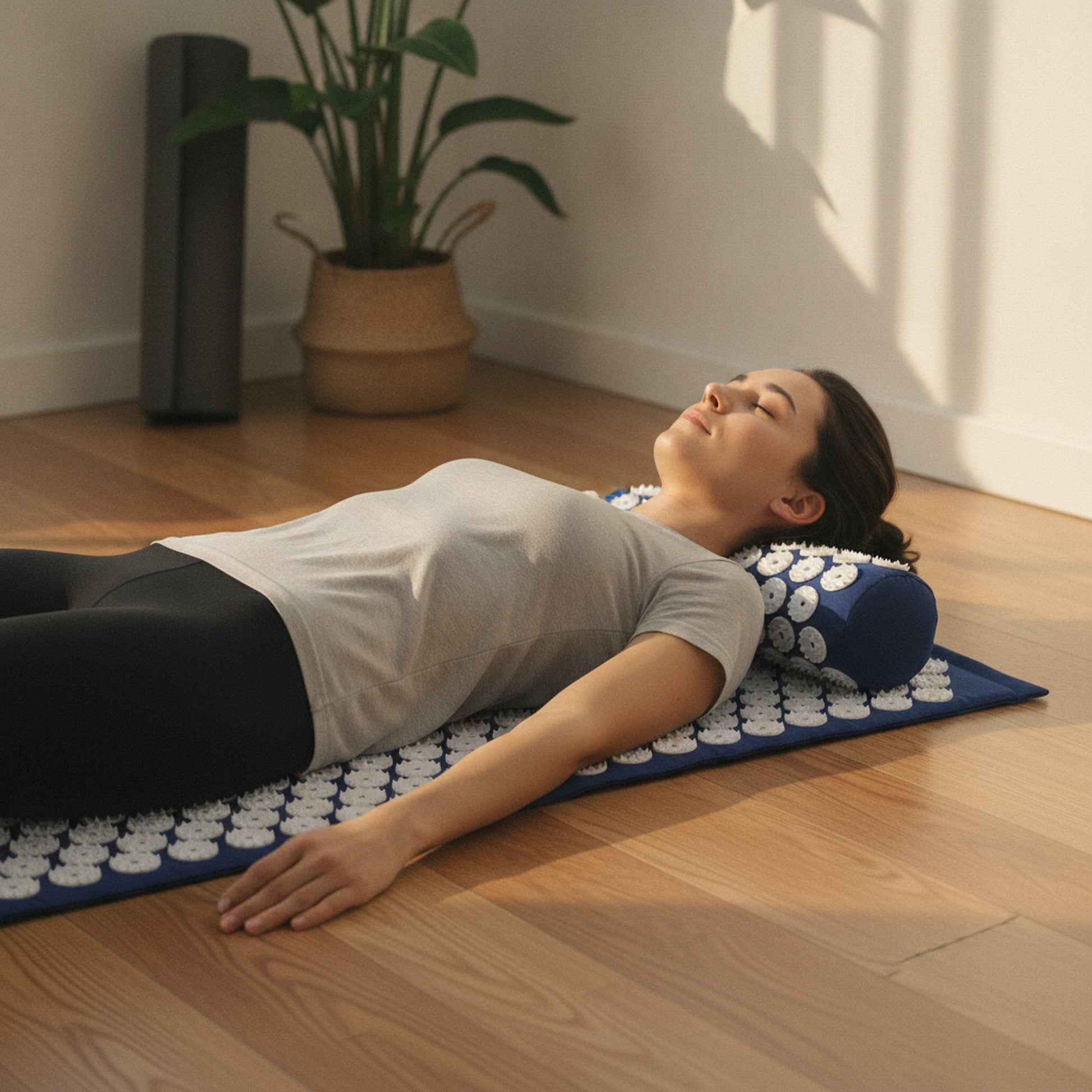 Tapis d'Acupression Xénopeltis — mise en situation (femme)