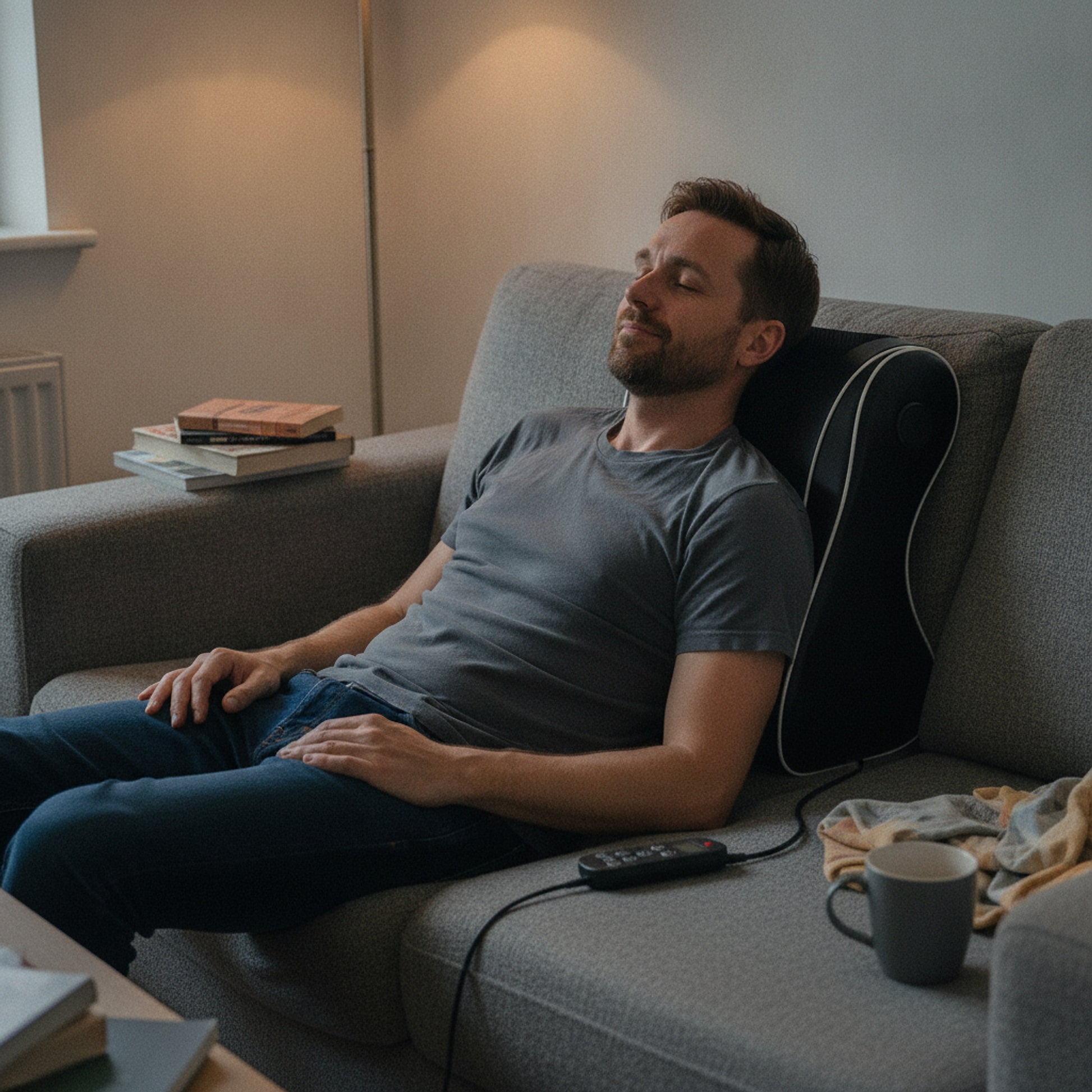 Coussin de Massage Shiatsu Zamenis — mise en situation (homme)